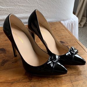 Loslandifen black patent leather stilettos bow toe